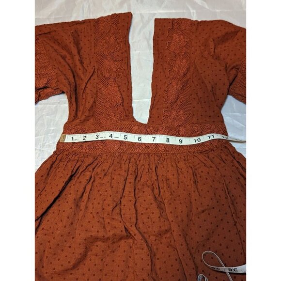 FREE PEOPLE Sugarpie Mini Dress Cinnamon XSMALL Orange Long Sleeve Summer/Fall - Picture 16 of 16